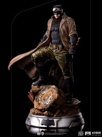 Iron Studios 1/4 scale Batman Knightmare statue from Justice League, featuring a trench coat and tactical gear.