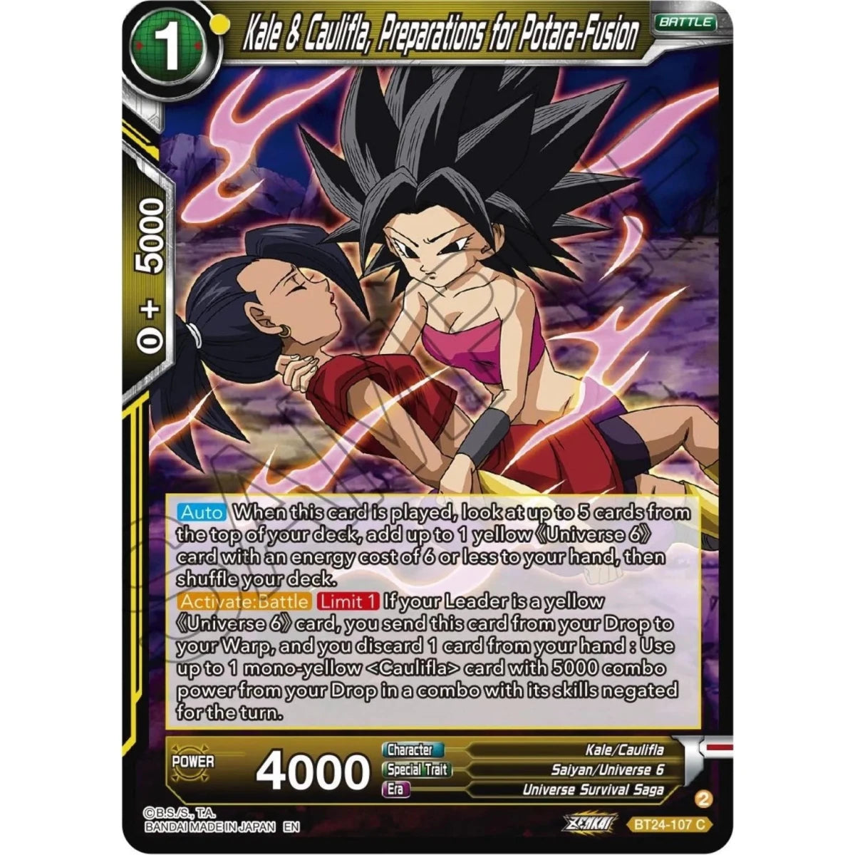 Kale & Caulifla, Preparations for Potara-Fusion (BT24-107) (Beyond Generations) in Malta | LAB7
