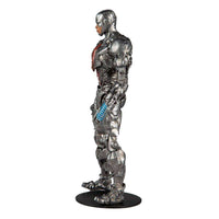Side view of the 18 cm McFarlane DC Justice League Cyborg action figure with metallic silver cybernetic armor.