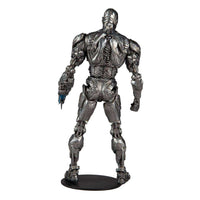 Back view of the 18 cm McFarlane DC Justice League Cyborg action figure with detailed metallic silver armor.