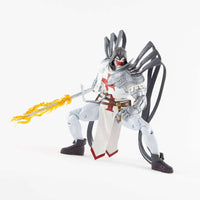 McFarlane DC Multiverse Azrael Suit of Sorrows action figure in a dynamic pose with a flaming sword and white armor.