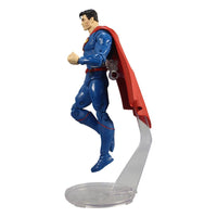 Side view of McFarlane DC Multiverse Superman Rebirth action figure in a flying pose with a clear display stand.