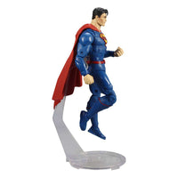 Side view of the 18 cm McFarlane DC Multiverse Superman Rebirth action figure in a flying pose on a clear stand.