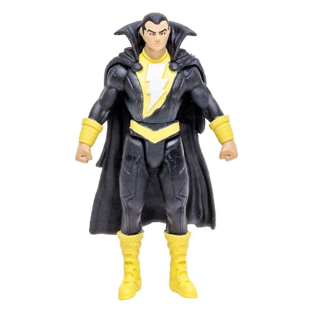 McFarlane DC Page Punchers Black Adam Endless Winter 8 cm figure in a front view with black suit, cape, and yellow boots.