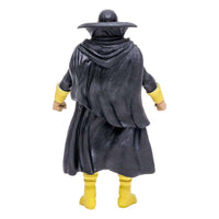 Back view of McFarlane Black Adam Endless Winter action figure in a black hooded cape with yellow boots and wrist cuffs.