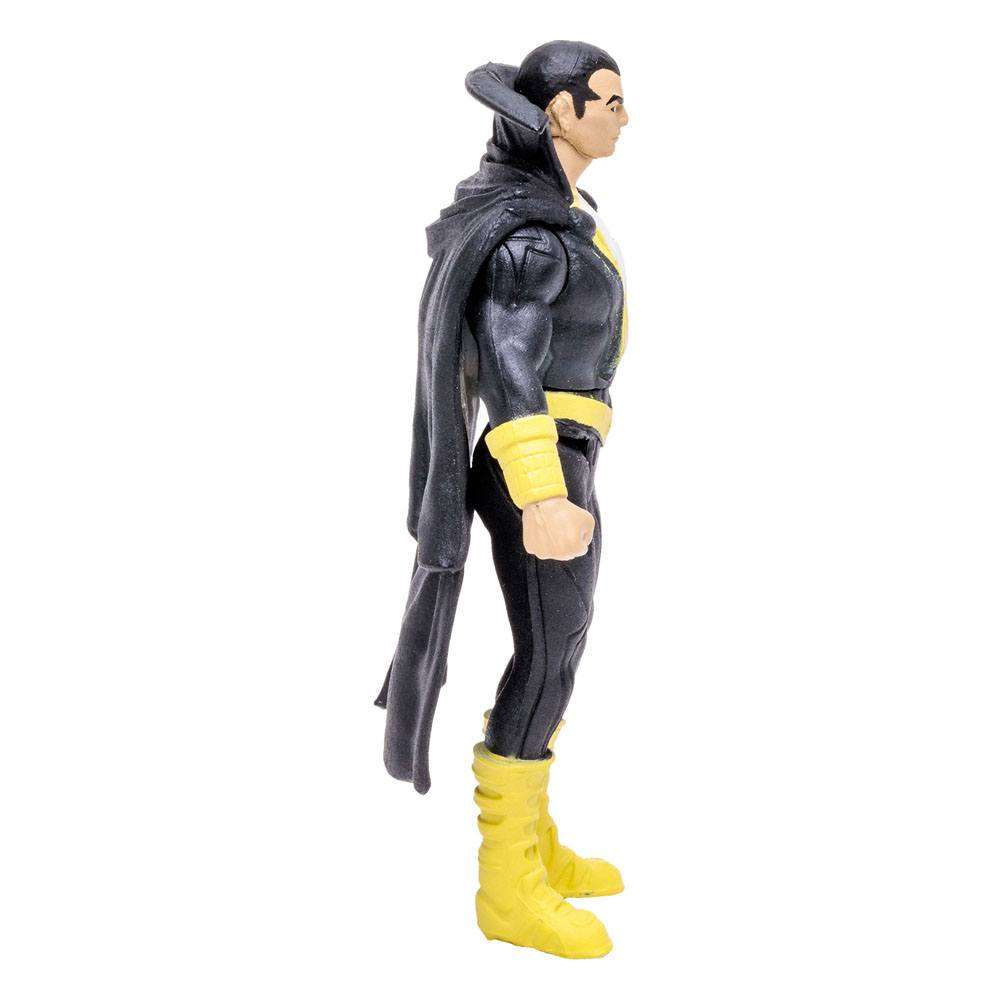 Side view of 8 cm McFarlane Black Adam Endless Winter figure in a black suit with yellow boots and cape.