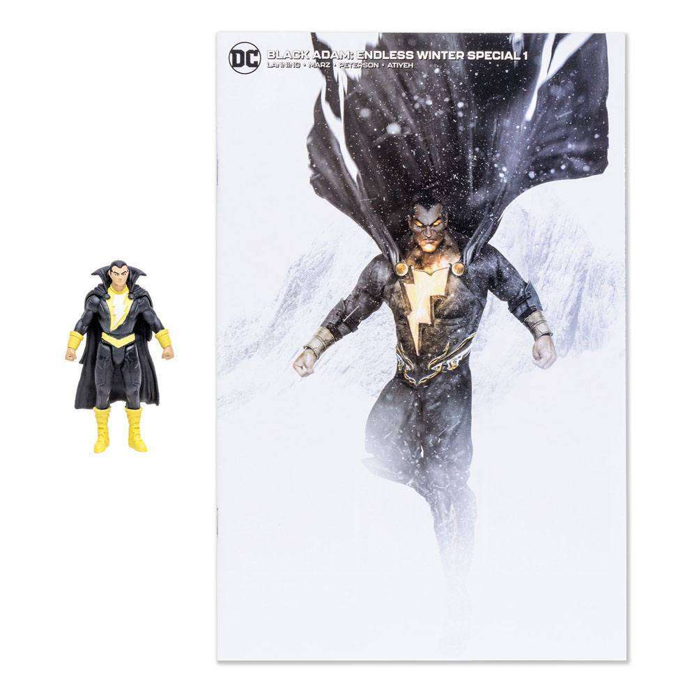McFarlane Black Adam Endless Winter 8 cm action figure next to the matching DC comic book cover.
