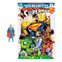 McFarlane DC Page Punchers 8 cm Superman Rebirth action figure standing beside its included comic book cover.