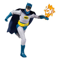 McFarlane DC Retro 15 cm Batman 66 action figure in a dynamic pose holding a yellow POW! comic-style punch accessory.