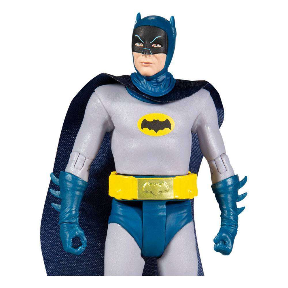 McFarlane DC Retro 15 cm Batman 66 action figure in a classic blue and grey suit with a yellow utility belt.
