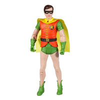 McFarlane DC Retro Batman 66 Robin 15 cm action figure in a classic red and green costume with a yellow cape.