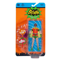McFarlane DC Retro Batman 66 Robin 15 cm action figure in blister packaging with Bam and Wham comic sound effects.
