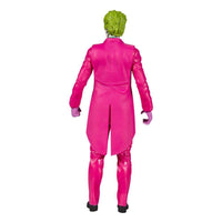 Back view of the 15 cm McFarlane DC Retro Batman 66 The Joker figure in a bright pink suit with green hair.
