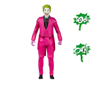 McFarlane DC Retro Batman 66 The Joker 15 cm figure in a pink suit with green hair and two comic-style sound effects.