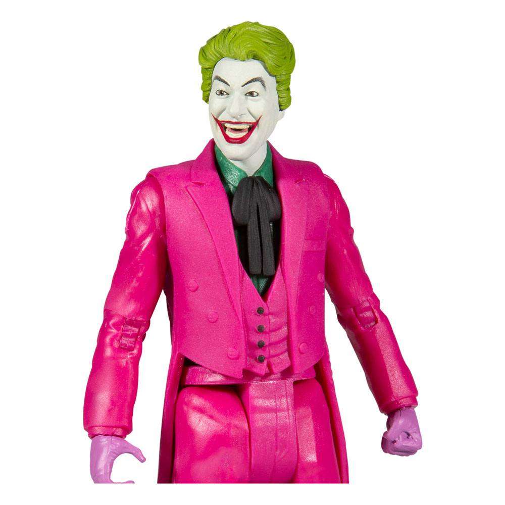 McFarlane DC Retro Batman 66 The Joker 15 cm action figure featuring a bright pink suit, green hair, and white face.