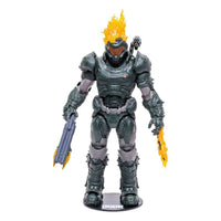 Front view of 18 cm McFarlane Doom Eternal Doom Slayer Ember Skin figure with flaming head and dark armor.
