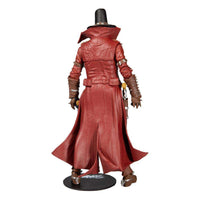 Back view of McFarlane Gunslinger Spawn action figure in a long red duster coat, wide-brimmed hat, and spiked gauntlets.