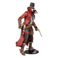 McFarlane Gunslinger Spawn 18 cm action figure in a red duster coat, top hat, and cowboy boots, side view on display base.