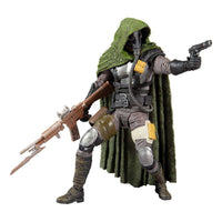 McFarlane Spawn Soul Crusher 18 cm action figure wearing a green hooded cloak, gas mask, and holding a rifle and pistol.
