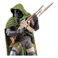 McFarlane Spawn Soul Crusher action figure wearing a green hooded cloak and gas mask, holding a detailed rifle.
