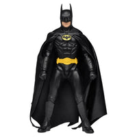 Front view of the 20cm NECA Batman 1989 clothed action figure in a black suit with a yellow utility belt and fabric cape.