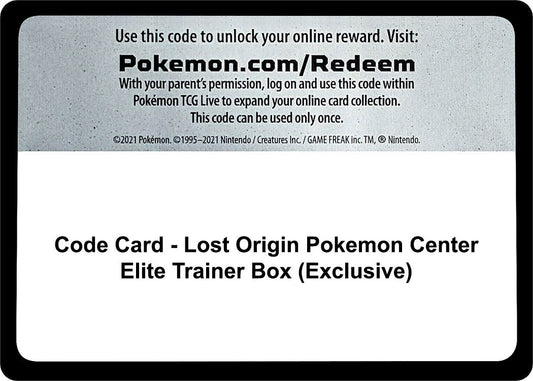 Pokemon - Code Card - Lost Origin Pokemon Center Elite Trainer Box (Exclusive) (SWSH11: Lost Origin)