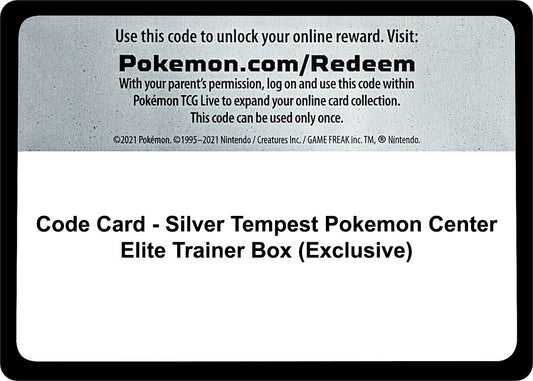 Pokemon - Code Card - Silver Tempest Pokemon Center Elite Trainer Box (Exclusive) (SWSH12: Silver Tempest)