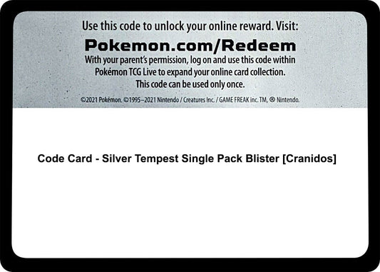 Pokemon - Code Card - Silver Tempest Single Pack Blister [Cranidos] (SWSH12: Silver Tempest)