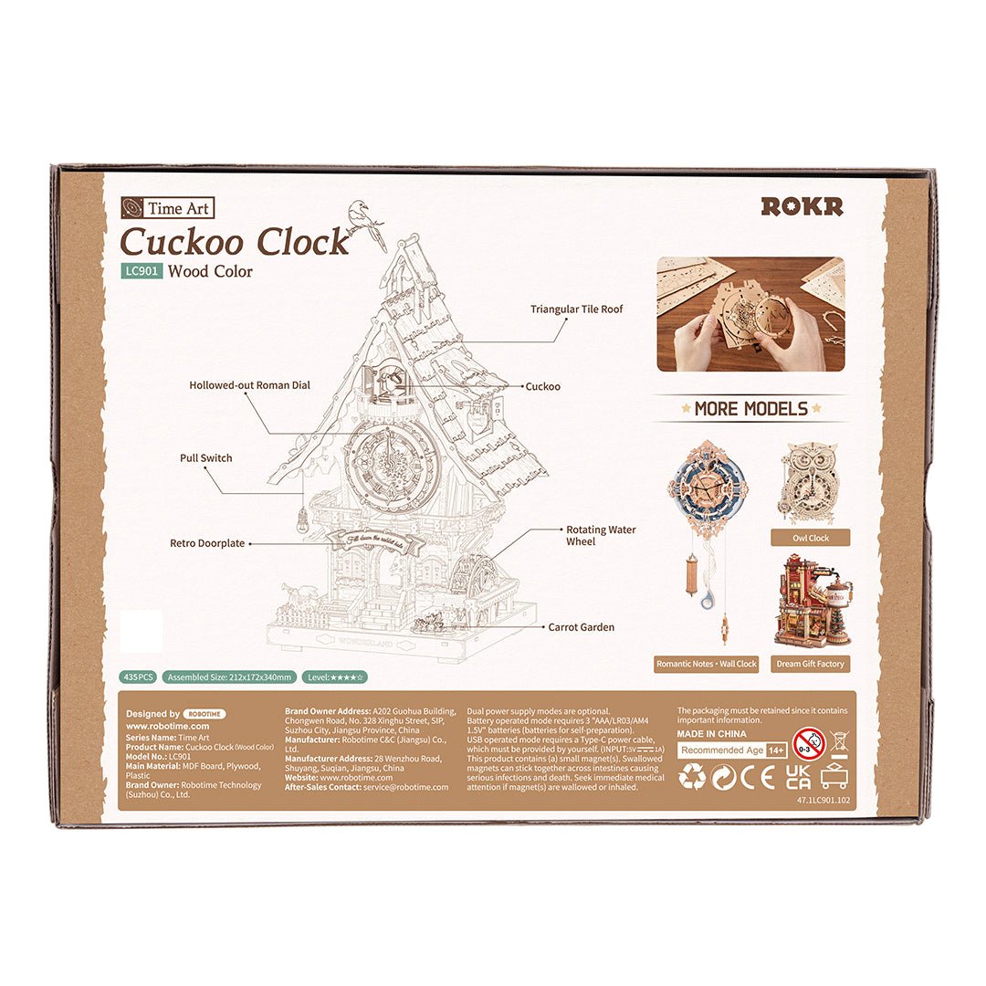 ROKR Cuckoo Clock LC901 – Wooden DIY Fairy-Tale Cottage Clock (Natural Wood) in Malta | LAB7