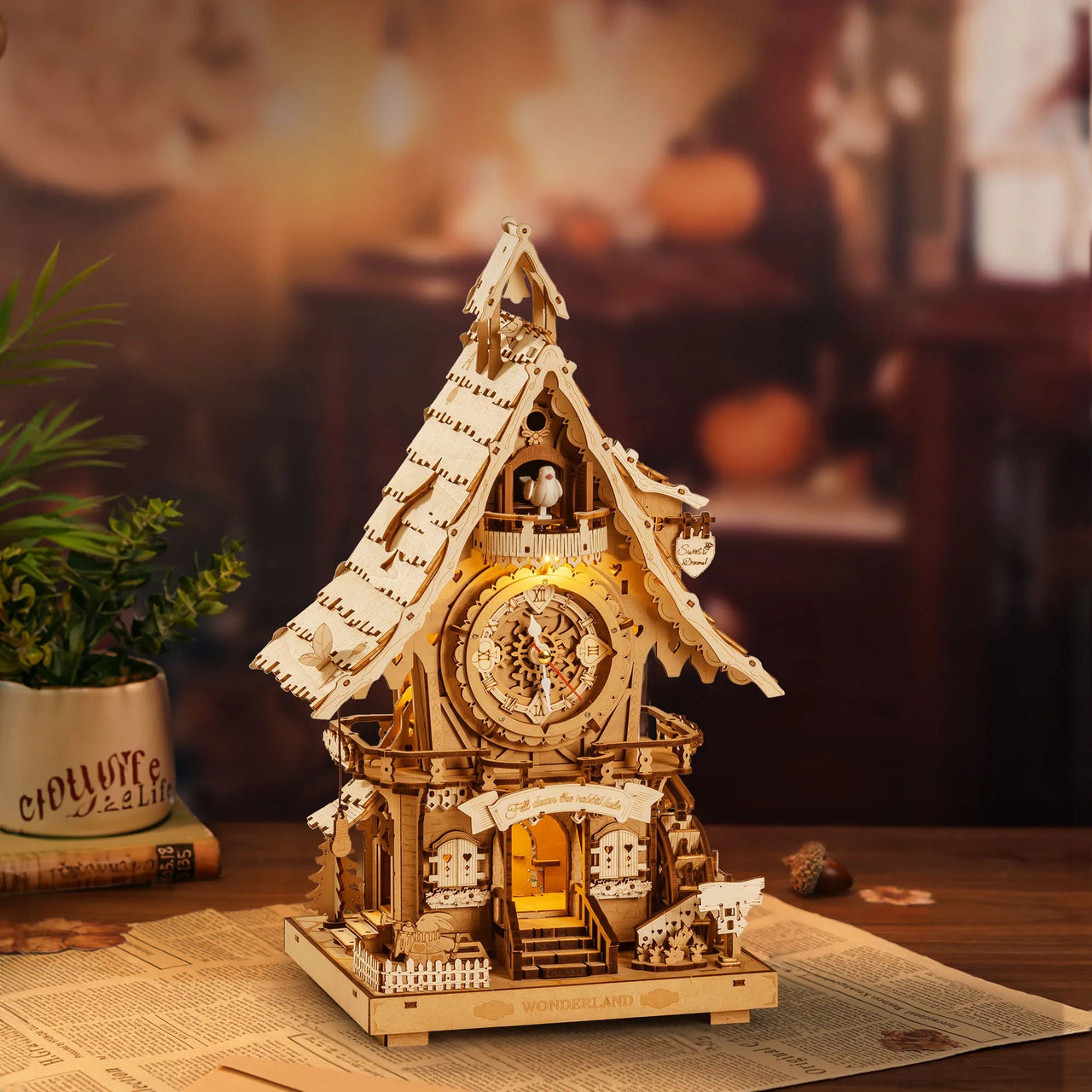 ROKR Cuckoo Clock LC901 – Wooden DIY Fairy Tale Cottage Clock (Natural Wood) by LAB7 Malta, Europe