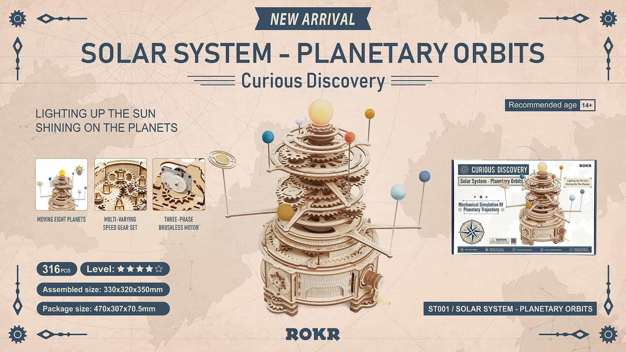 ROKR DIY 3D Wooden Puzzle Mechanical Orrery ST001 by LAB7 Malta, Europe