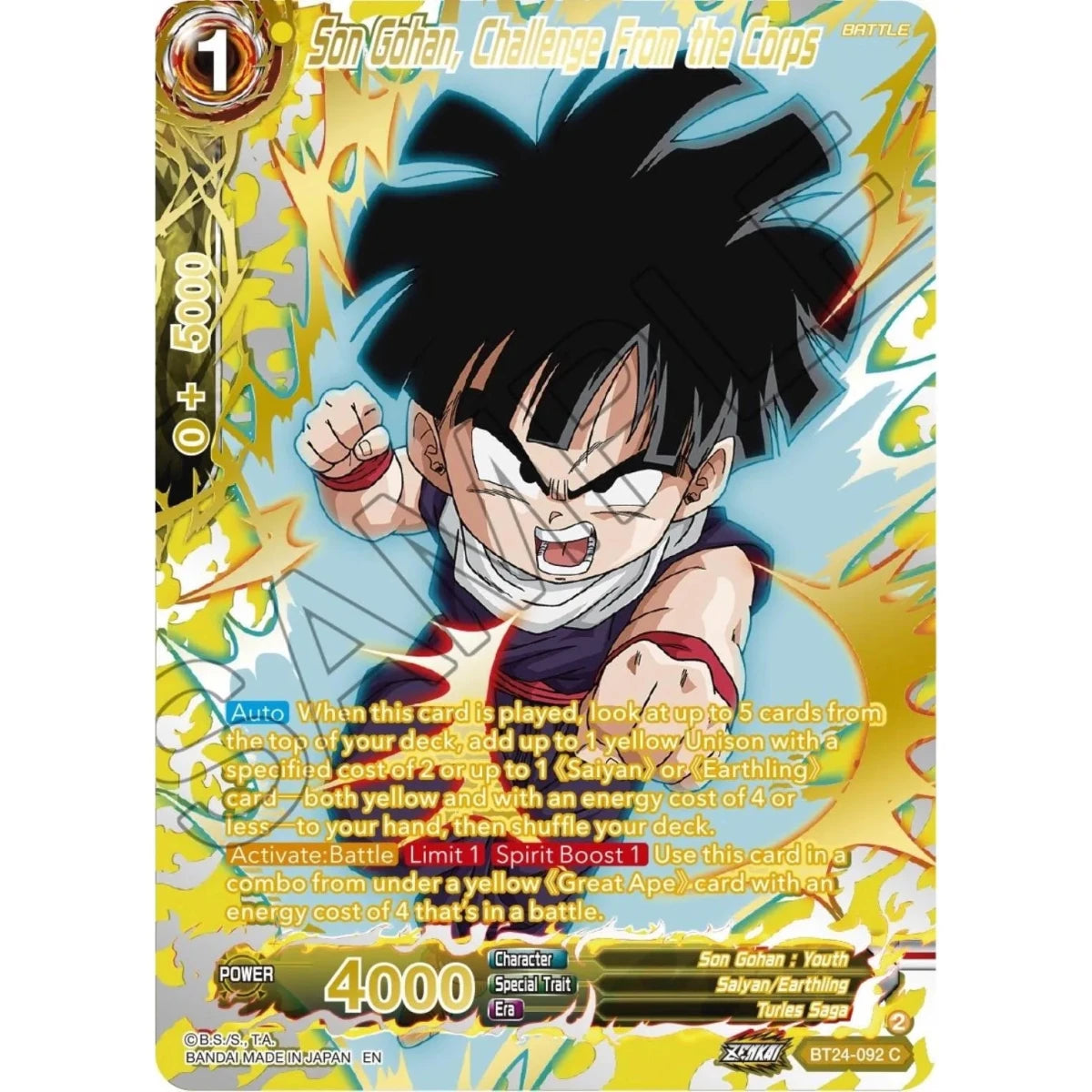 Son Gohan, Challenge From the Corps (Collector Booster Gold) (BT24-092) (Beyond Generations) in Malta | LAB7