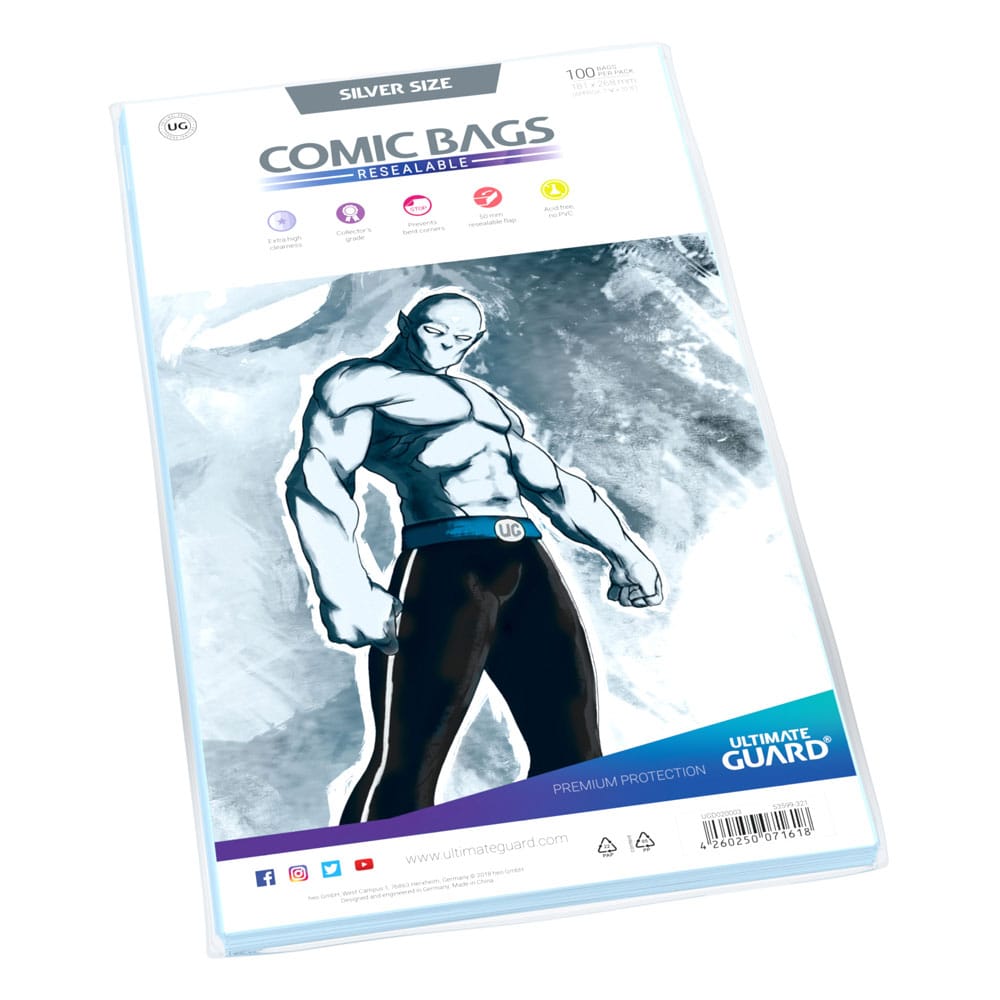Ultimate Guard Comic Bags Resealable (100) - Silver Size by LAB7 Malta, Europe