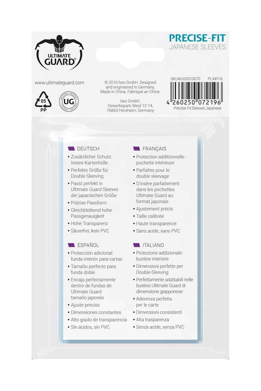 Ultimate Guard Precise - Fit Sleeves Japanese Size Transparent (100) by LAB7 Malta, Europe