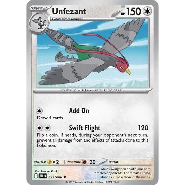 Pokemon Unfezant (073/086) (SV: Black Bolt) by LAB7 Malta, Europe