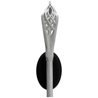 Close-up of the Weta Workshop Gandalf the White Staff prop replica featuring its intricate white crown on a black mount.