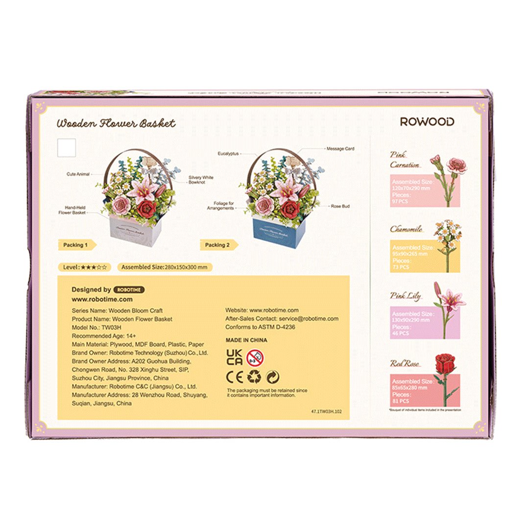 Wooden Flower Basket DIY 3D Puzzle (428 Pieces) by LAB7 Malta, Europe