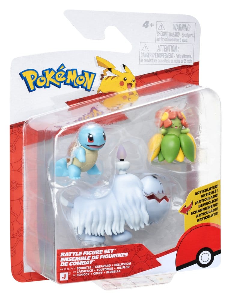 Jazwares Pokémon Battle Figure 3-Pack Squirtle, Greavard & Bellossom