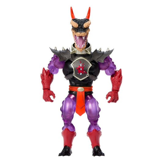 Action figure with a black and purple costume, red accents, and horns on a white background