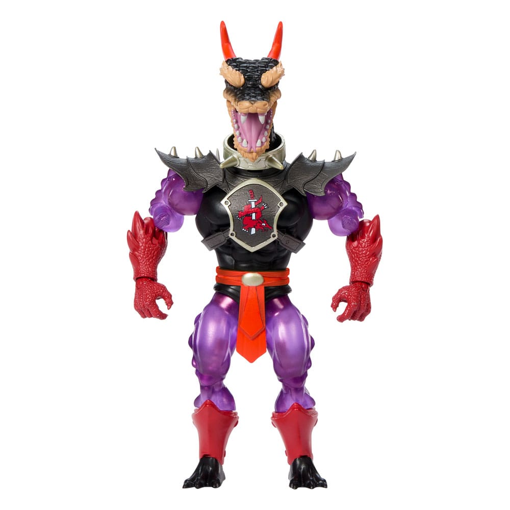 Action figure with a black and purple costume, red accents, and horns on a white background