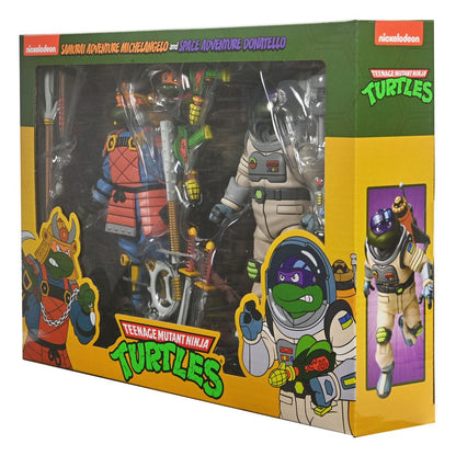 Boxed set of Teenage Mutant Ninja Turtles action figures with packaging design.